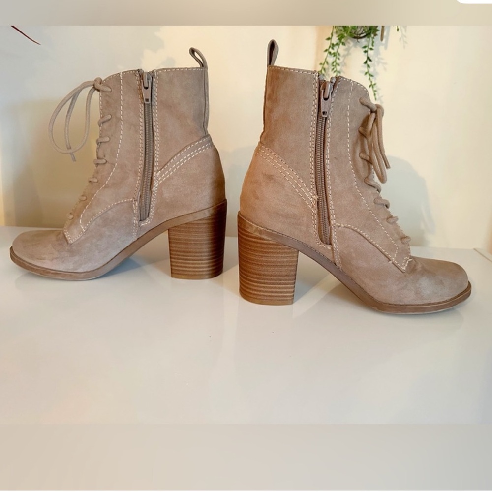 Target Taupe Suede Lace-Up Stacked Heel Combat Boots